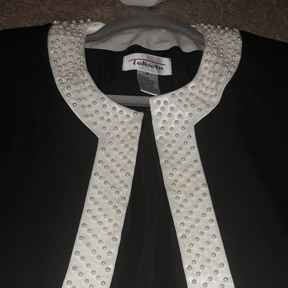 Talbots (Size 8) Black & Pearl Trim Interior Lined Open Front LS Cardigan Jacket - Picture 2 of 8
